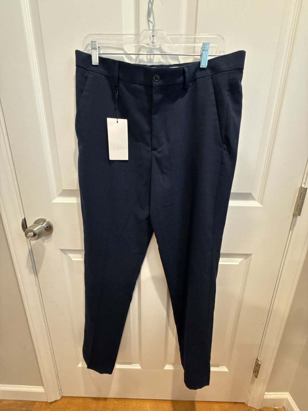 Zara Mens Birdseye Suit Pants Navy Blue Size 32